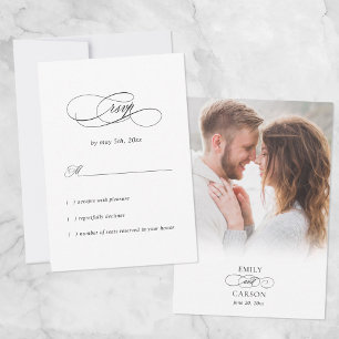Elegantes Foto Hochzeit Moderne Namen & Datum Schw RSVP Karte