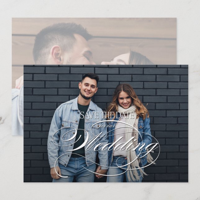 Elegantes Foto Hochzeit Save The Date (Vorne/Hinten)