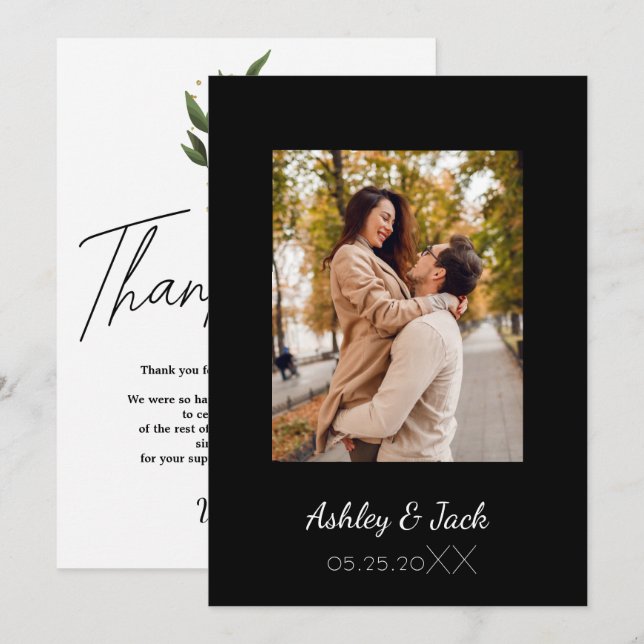 Elegantes Foto Hochzeit Vielen Dank für Ihre Einla Einladung (Vorne/Hinten)