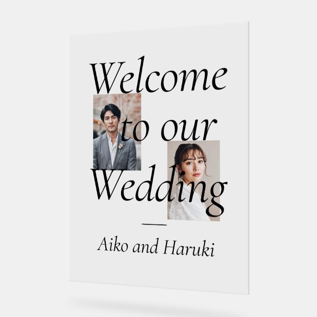 Elegantes Foto Hochzeit Willkommen Acrylschild (Winkel)