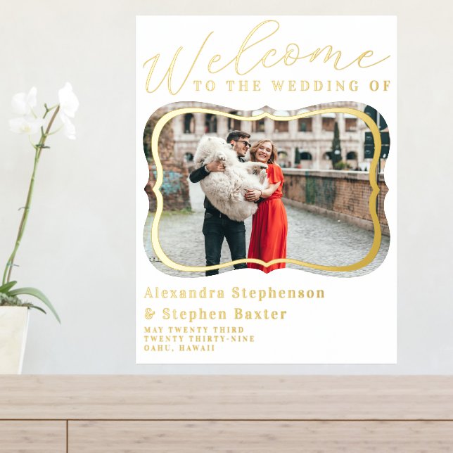 Elegantes Foto Hochzeit Willkommensschild Goldfoli Foliendrucke (In Situ (Eingangstisch))