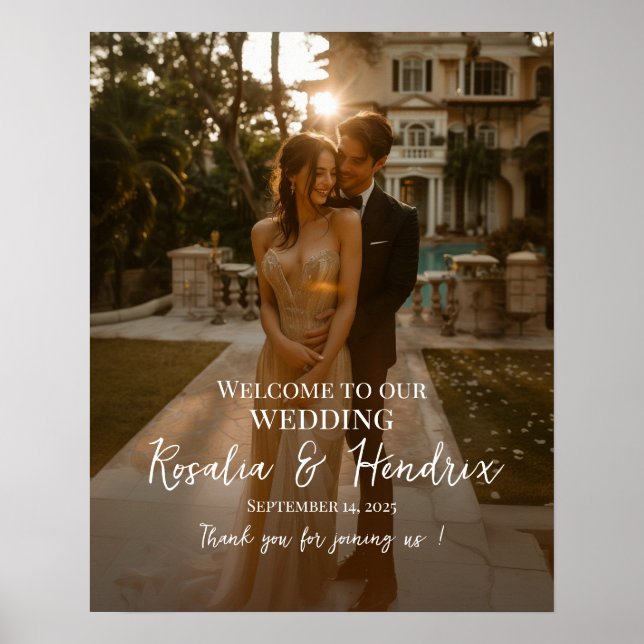 Elegantes Foto Hochzeitsempfang Zeichen moderne Sc Poster (Vorne)