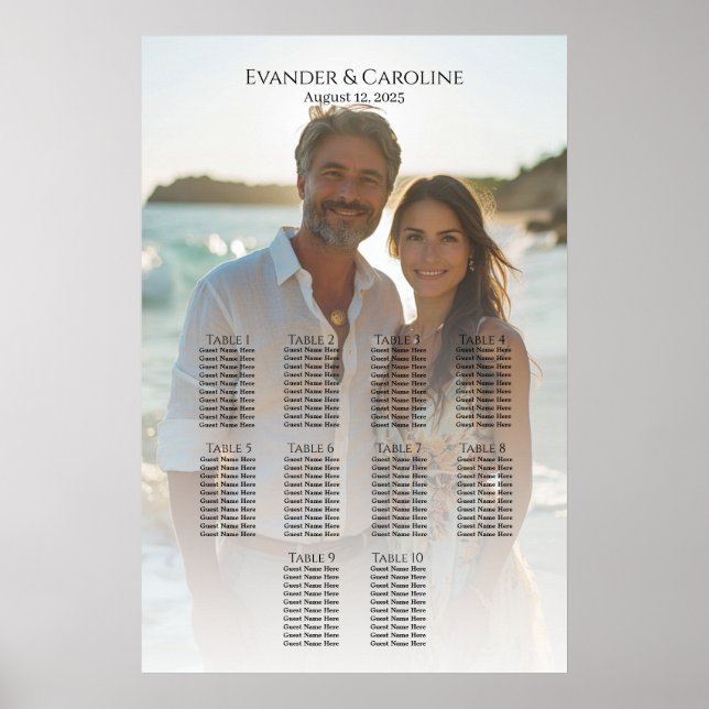 Elegantes Foto Hochzeitskarte 10 Tische Poster (Vorne)