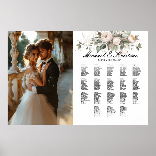 Elegantes Foto Hochzeitskarte, 18 Tische Poster (Vorne)