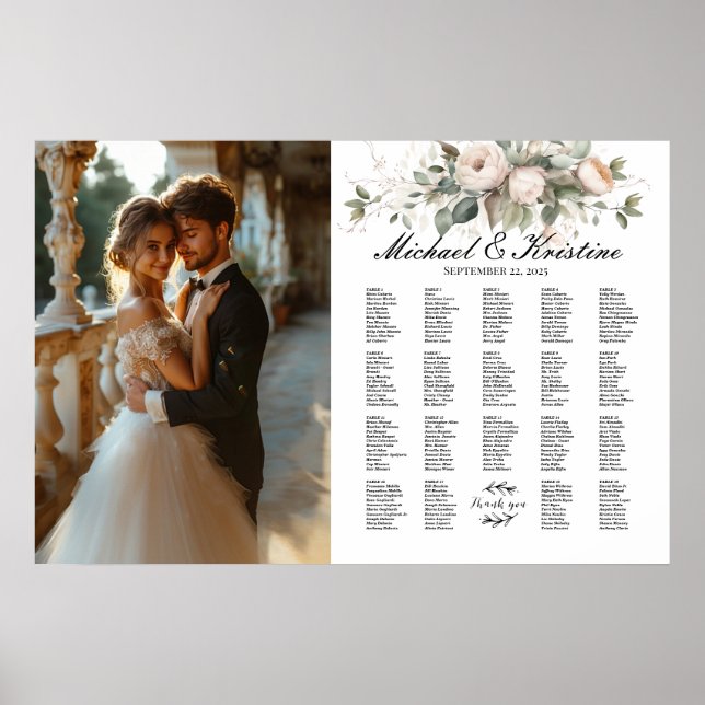 Elegantes Foto Hochzeitskarte, 19 Tische Poster (Vorne)