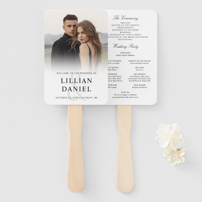 Elegantes Foto Hochzeitsprogramm Handfan Fächer (Vorne und Hinten)