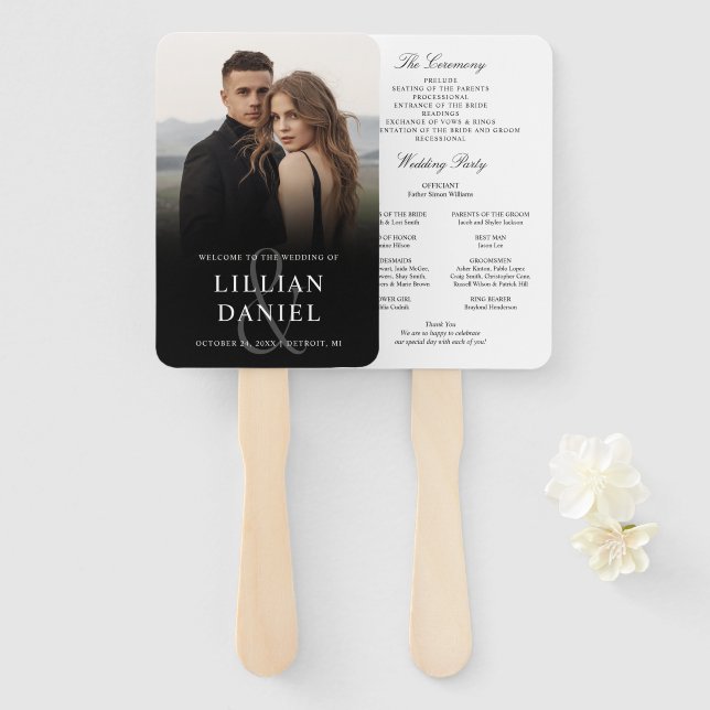 Elegantes Foto Hochzeitsprogramm Handfan Fächer (Vorne und Hinten)