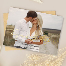 Elegantes Foto Kalligrafie Hochzeit speichern Sie  Folieneinladung
