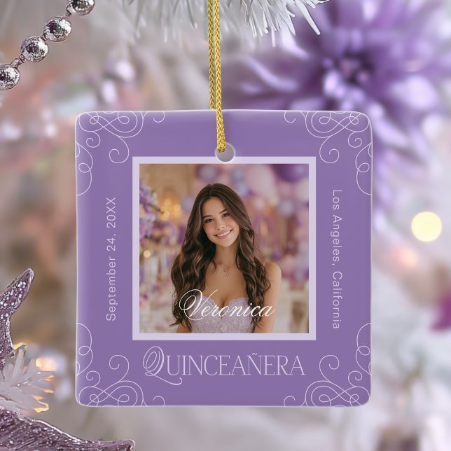 Elegantes Foto Keepake Quinceanera Keramikornament (Von Creator hochgeladen)