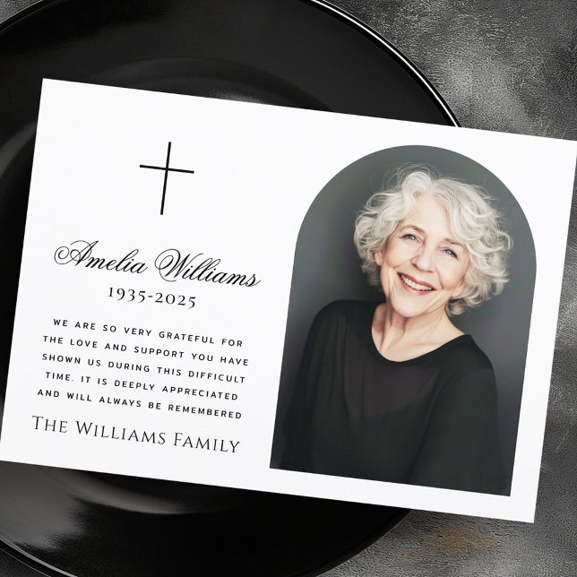 Elegantes Foto Kreuzbeerdigung Beileid Dankeskarte (Elegant arch photo cross funeral sympathy thank you card)