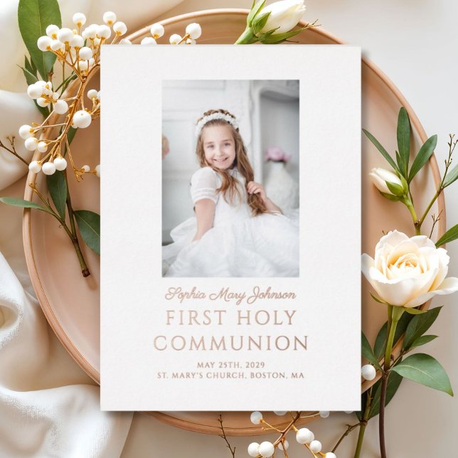 Elegantes Foto Locarno Folieneinladung (Elegant Gold Foil Photo Girl First Communion Foil Invitation)