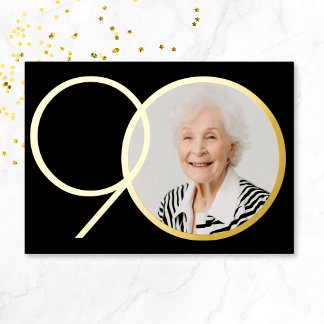 Elegantes Foto Minimalistisch Black Gold 90. Gebur Folieneinladung