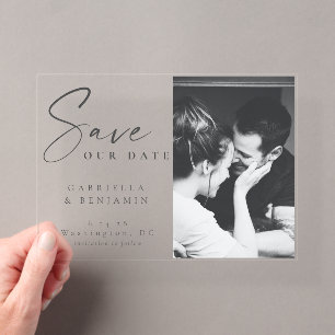 Elegantes Foto Minimalistisch Wedding Save the Dat Acryleinladungen