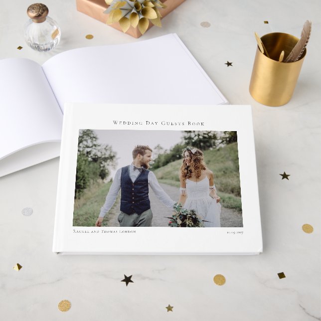 Elegantes Foto Minimalistische Skripthochzeit Gästebuch (Vorderseite Offen)