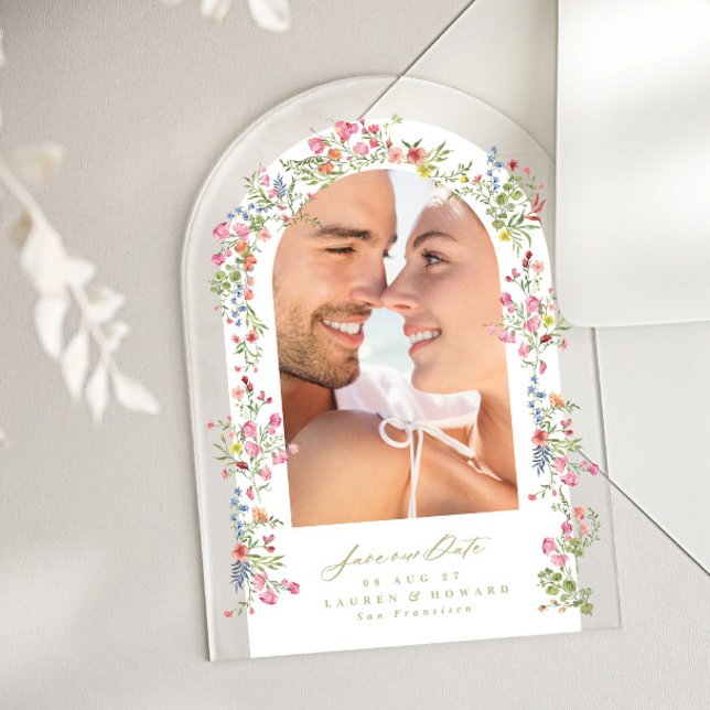 elegantes Foto mit Blumenmuster rette unsere Hochz Acryleinladungen (Von Creator hochgeladen)