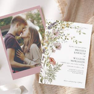 Elegantes Foto mit floraler Wildblume Hochzeit Einladung