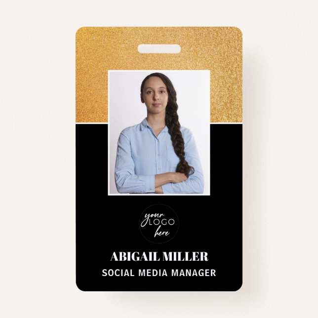 Elegantes Foto mit Namen und Logo-ID-Abzeichen für Ausweis (Vorderseite)