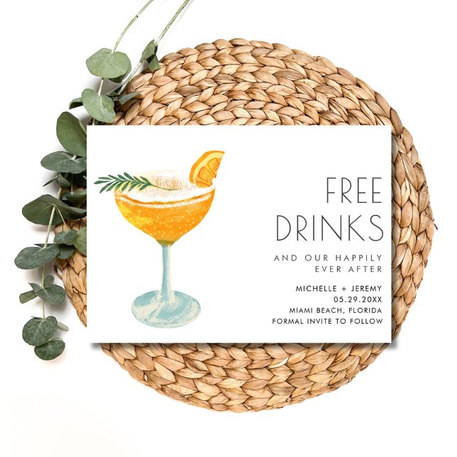 Elegantes Foto mit sonnigen Gratisgetränken Save The Date (Elegant Funny Free Drinks Photo Wedding Save The Date)