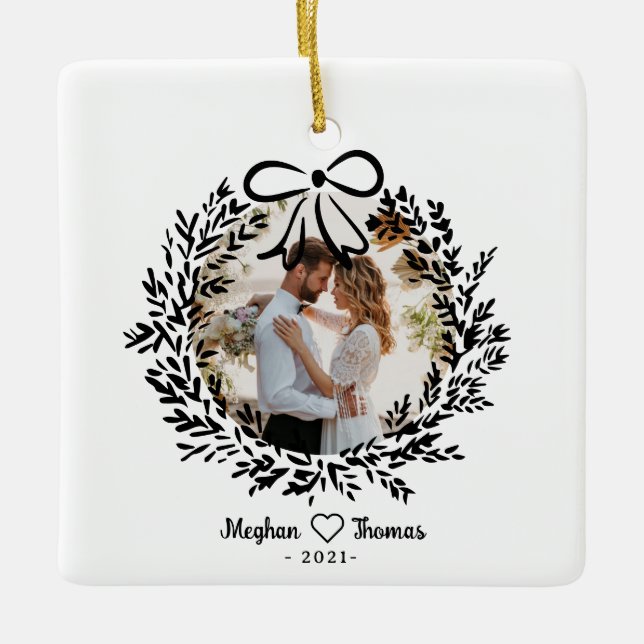 Elegantes Foto mit verheirateter Liebe Keramikornament (Vorderseite)
