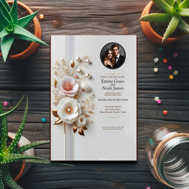 Elegantes Foto mit weißer Blüte Einladung zur Hoch (Von Creator hochgeladen)