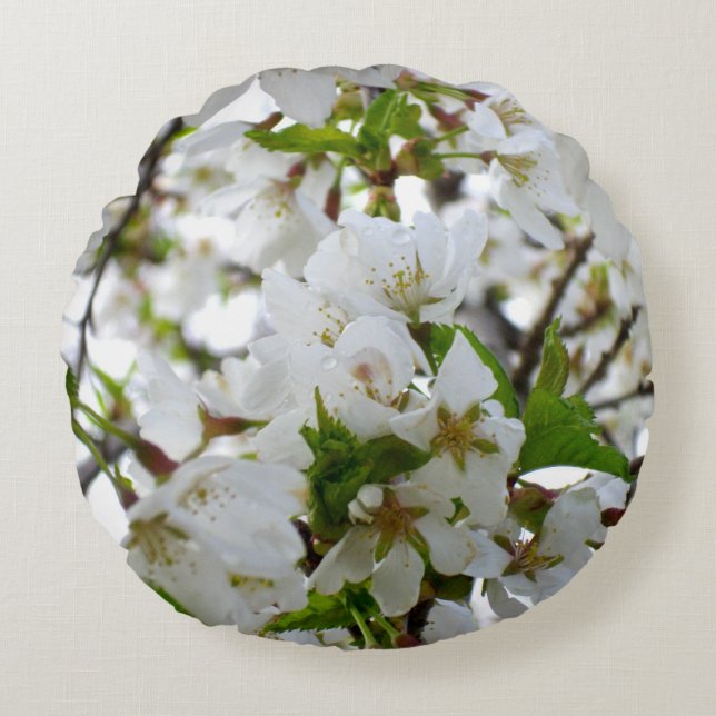 Elegantes Foto mit weißer Blüte Rundes Kissen (Vorderseite)