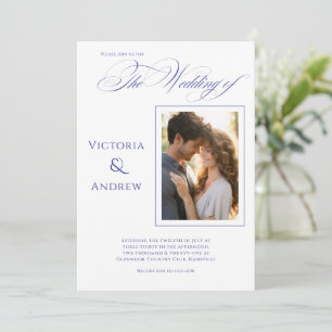 Elegantes Foto Moderne Blaue Hochzeit Einladung