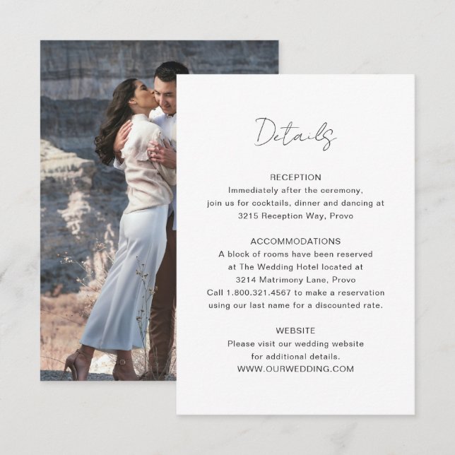 Elegantes Foto Moderne Hochzeit Begleitkarte (Vorne/Hinten)