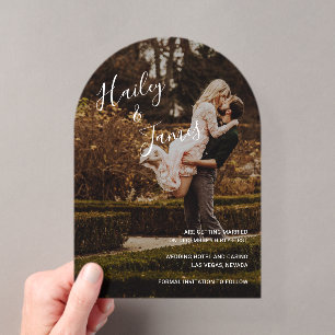 Elegantes Foto Moderne Hochzeit Bewahrt das Datum Acryleinladungen