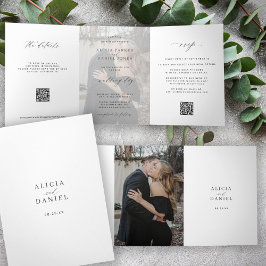 Elegantes Foto Moderne Hochzeit RSVP Details QR-Co Dreifach Gefaltete Einladung