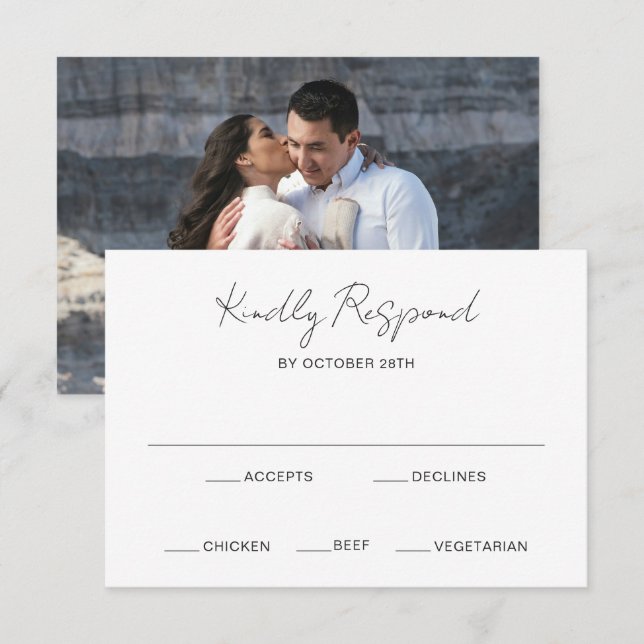 Elegantes Foto Moderne Hochzeit RSVP Karte (Vorne/Hinten)