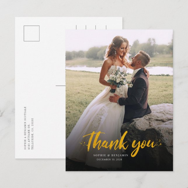 Elegantes Foto Moderne Hochzeit Vielen Dank Postkarte (Vorne/Hinten)