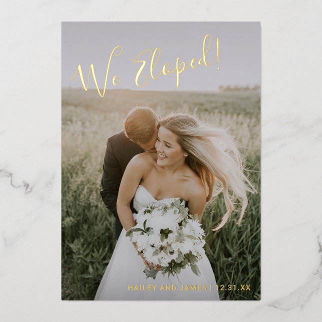 Elegantes Foto Moderne Hochzeitsempfehlung Folieneinladung (Vorderseite)