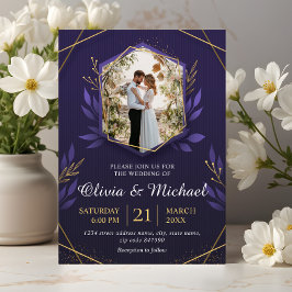 Elegantes Foto Moderne Lila Hochzeitseinladung Einladung