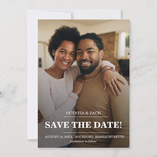 Elegantes Foto Moderne Typografie Save the Date Ka (Vorderseite)