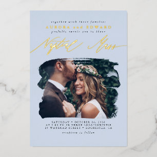 Elegantes Foto Overlay Dusty Blue Boho Nuptial Mas Folieneinladung