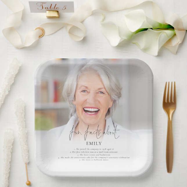 Elegantes Foto Overlay Fun Fakts Pensionierung Par Pappteller (Hochzeit)