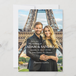 Elegantes Foto Overlay Moderne Schwarz-weiße Hochz Einladung