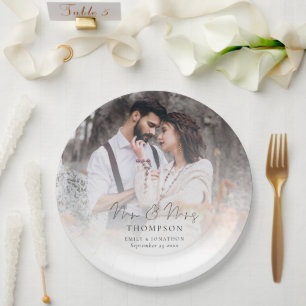 Elegantes Foto Overlay Mrs. Names Date Wedding Pappteller