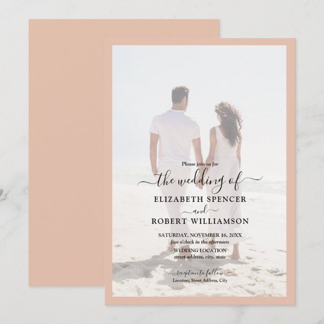 Elegantes Foto Peach Wedding Einladung (Vorne/Hinten)