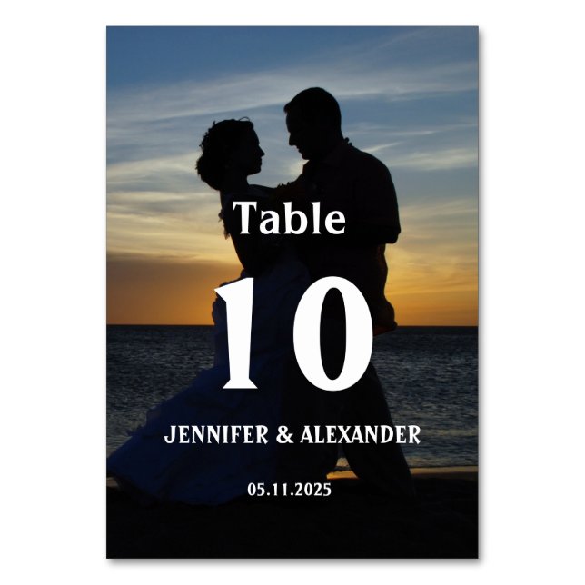 Elegantes Foto Picture Couple Summer Sunset Weddin Tischnummer (Vorderseite)