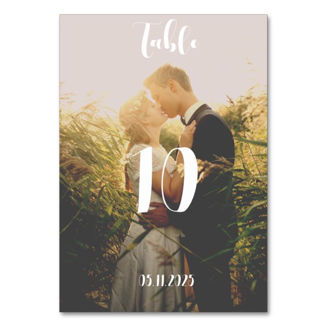Elegantes Foto Picture Couple Summer Sunset Weddin Tischnummer (Vorderseite)