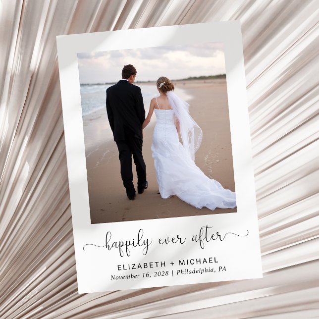 Elegantes Foto QR Code Hochzeitsempfang Einladung (An elegant Happily Ever After invitation to set the tone for an unforgettable event)