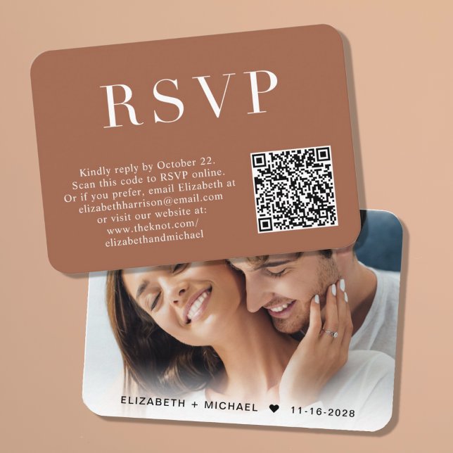 Elegantes Foto QR Code Terracotta Wedding RSVP Begleitkarte (Von Creator hochgeladen)