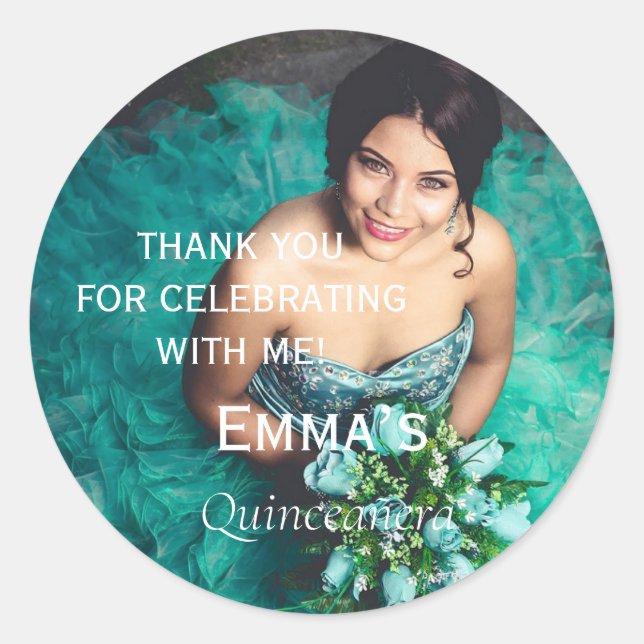 Elegantes Foto Quinceañera Vielen Dank Runder Aufkleber (Vorderseite)