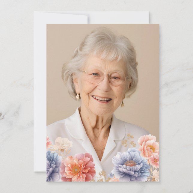 Elegantes Foto Rosa Flora 80. Geburtstag Einladung (Rückseite)