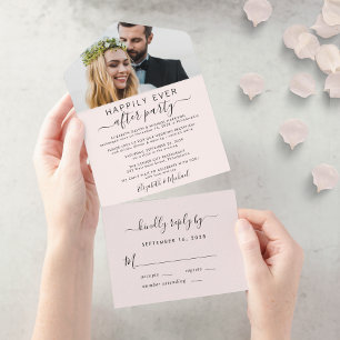 Elegantes Foto Rosa Hochzeitsempfang All In One Einladung