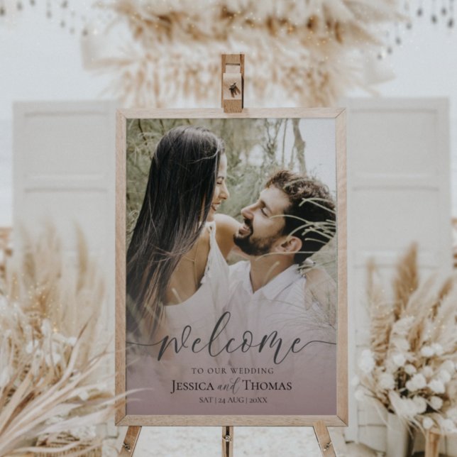 Elegantes Foto Rosa & Schwarz Willkommen bei unser Poster (Von Creator hochgeladen)