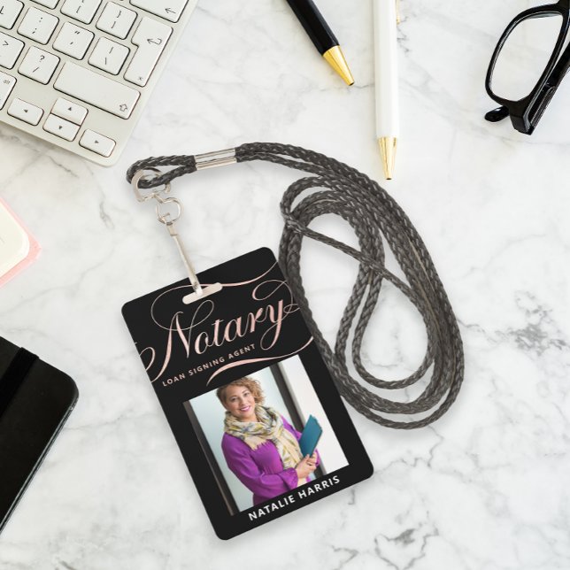 Elegantes Foto Rose Gold Notary Loan Agent Ausweis (Von Creator hochgeladen)