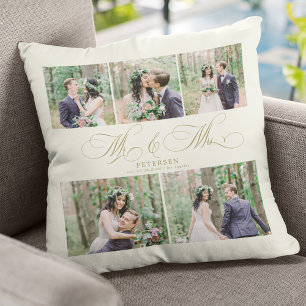 Elegantes Foto sammelt Mr. und Mrs. name personali Kissen