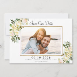 Elegantes Foto Save the Date Goldrahmen weiß